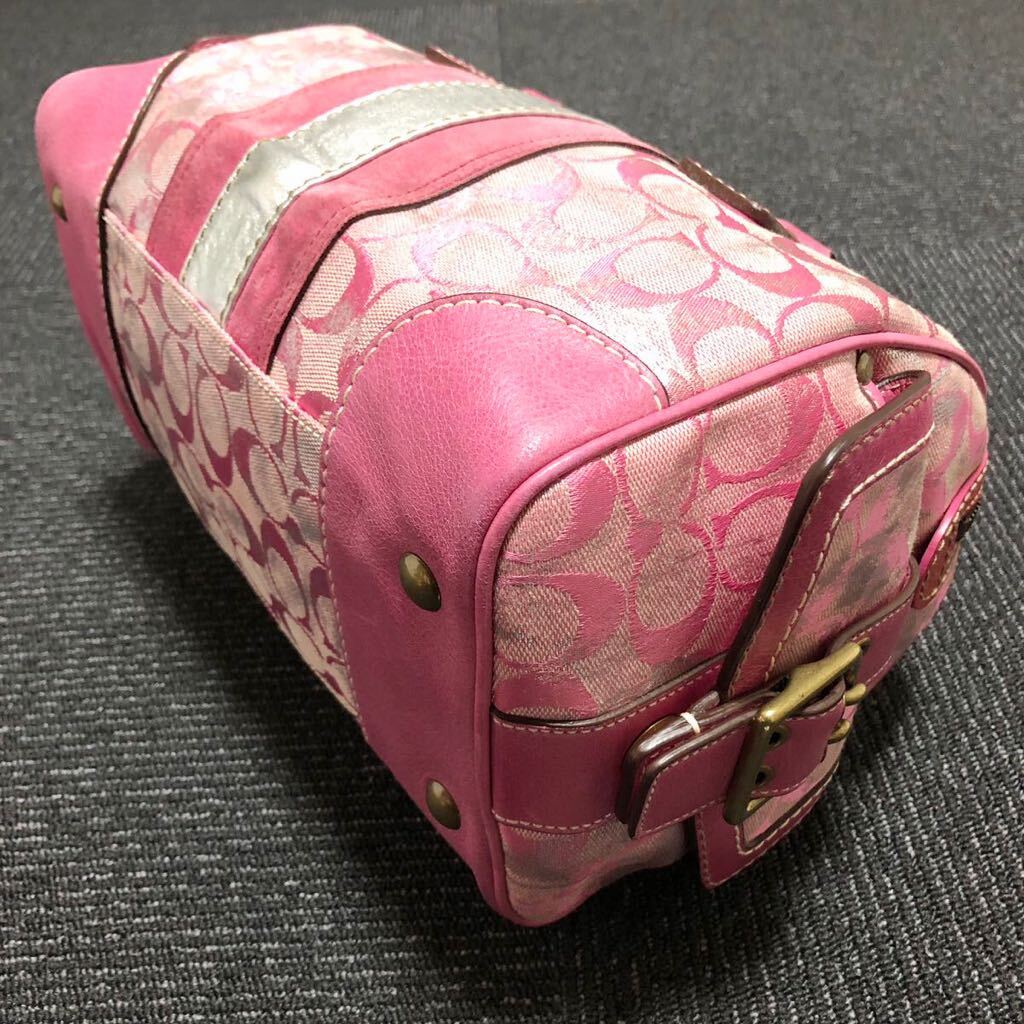 【コーチ】本物 COACH ハンドバッグ 2186 シグネチャー柄 ピンク色系×シルバー色系 レザー×キャンバス×スエード 女性用 レディースの画像4