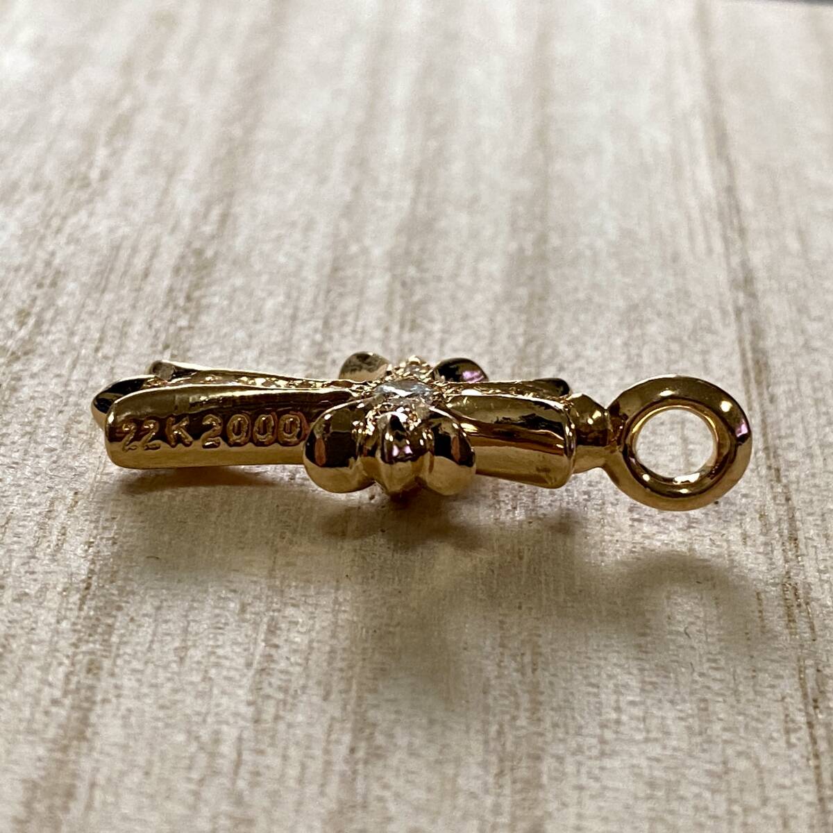 【美品】CHROME HEARTS クロムハーツ 22k タイニーファットクロス パヴェダイヤ チャーム / ベビー ネックレストップ クロスの画像5