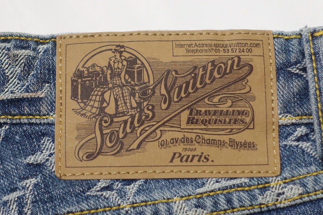  beautiful goods LOUIS VUITTON Louis Vuitton monogram switch Denim pants jeans indigo blue lady's 34
