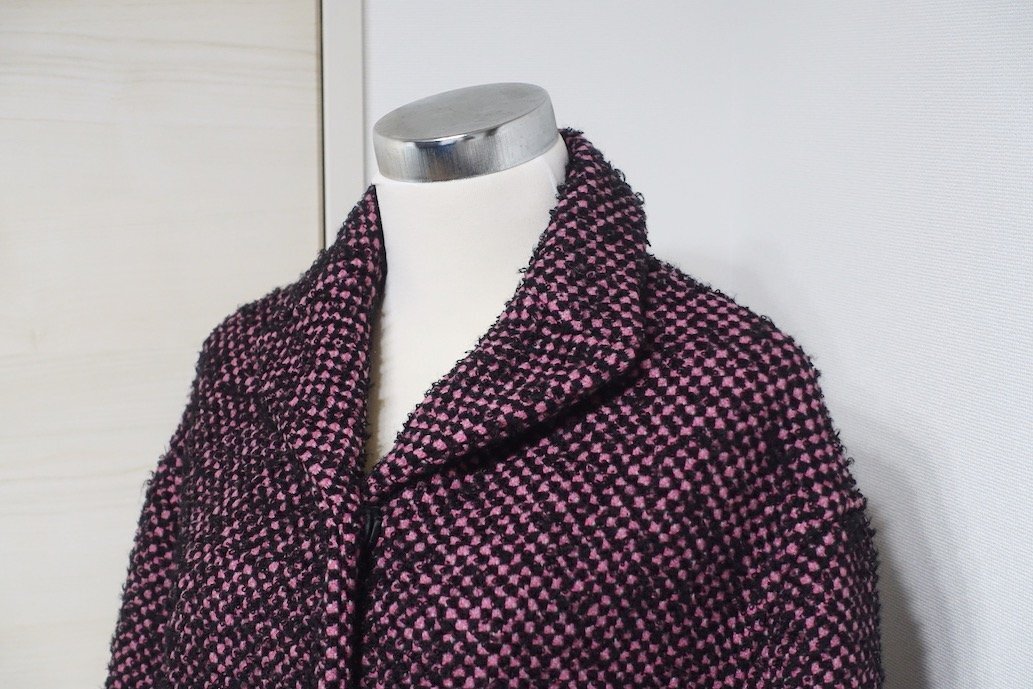 18AW beautiful goods PRADA Prada bar Gin wool mo hair tweed coat P6723 black × Pink Lady -s38 long coat outer 