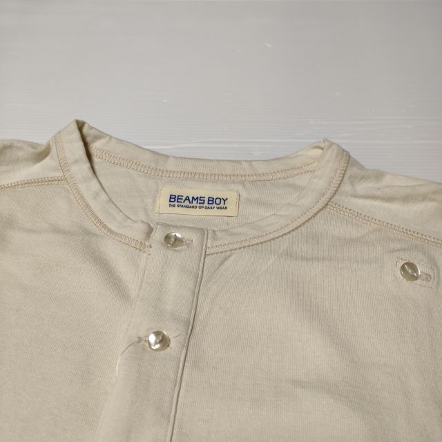 BEAMS BOY military rib Henley neckline long sleeve T shirt cut and sewn long T beige Beams Boy 4-0407M 229251
