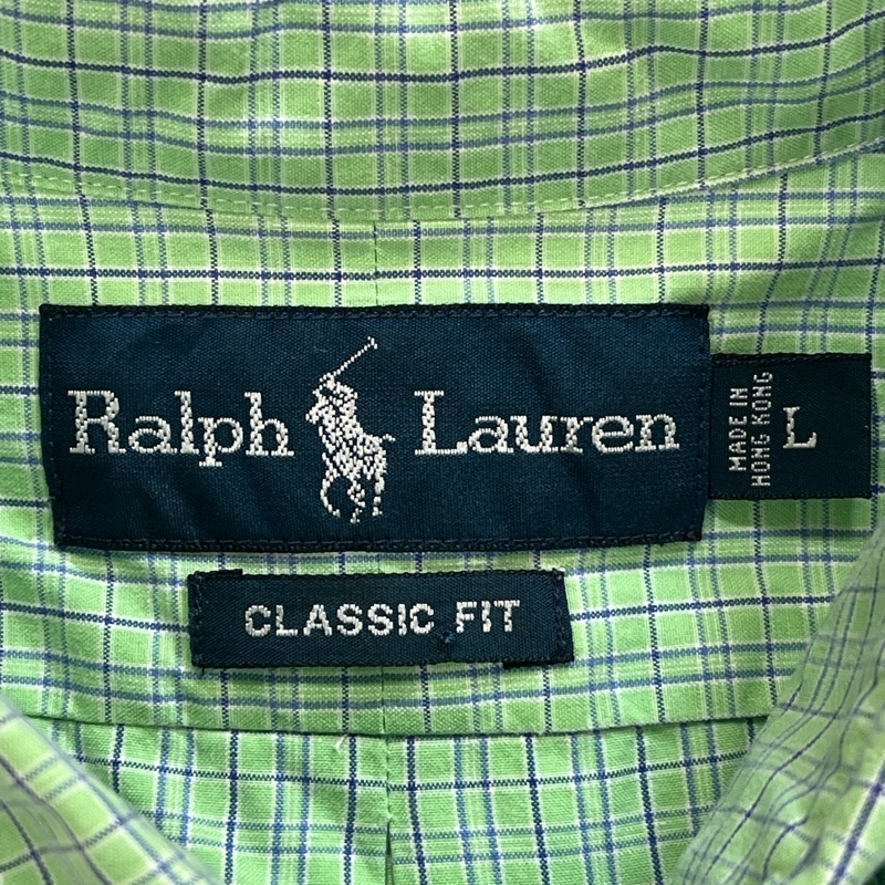 Ralph Lauren/ラルフローレン/胸ワンポイント/ポロプレイヤー刺繍/ S/S チェック B.D.シャツ/半袖シャツ/ミントグリーン系/Lサイズ_画像6
