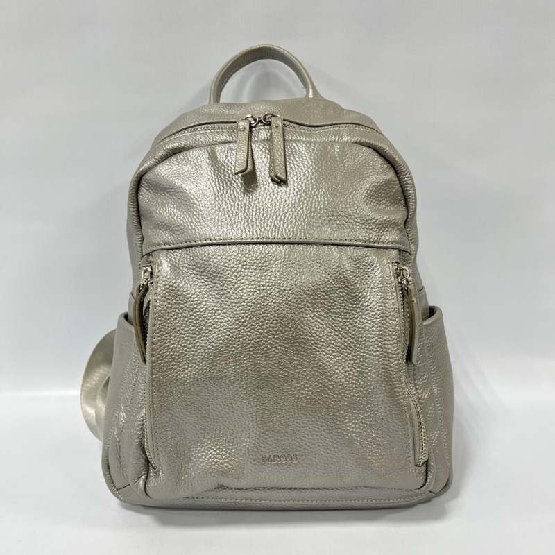 BARCOS/ bar kos/ shrink leather / metallic rucksack / silver / cow leather / real leather / smooth lining 