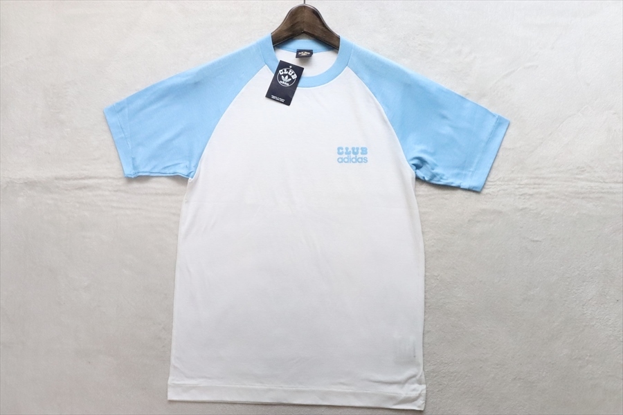 デッドストック 80s ヴィンテージ CLUB adidas アディダス デサント メンズ 半袖Tシャツ M 白/水色の画像1