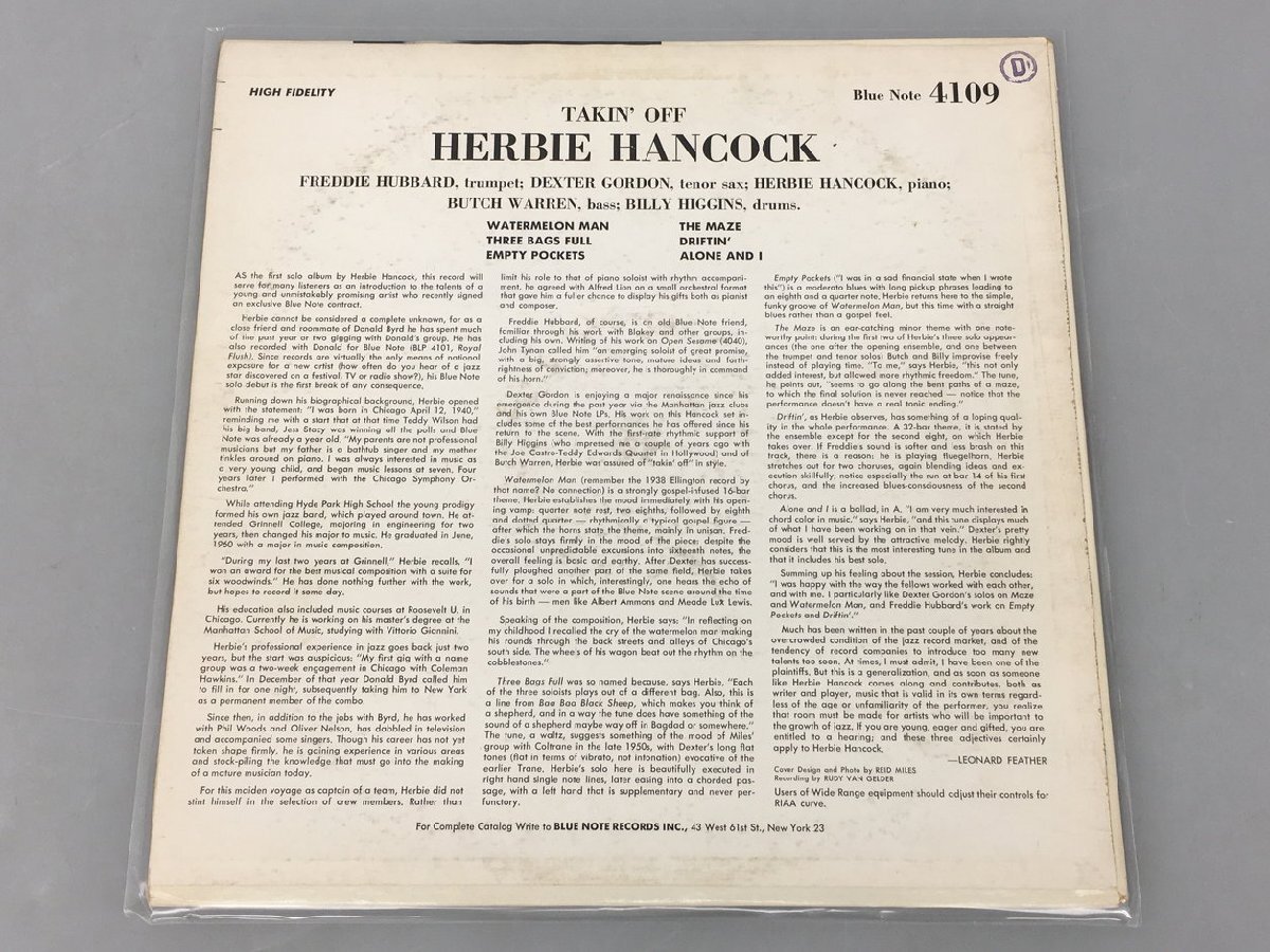 LPレコード Herbie Hancock Takin' Off BLUE NOTE 4109 2404LO071の画像2