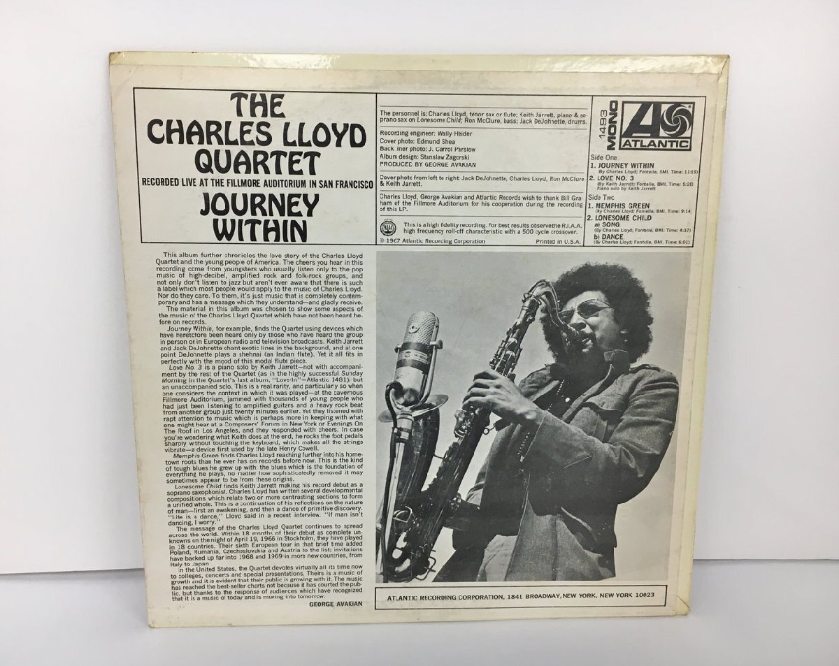 LPレコード The Charles Lloyd Quartet Journey Within ATLANTIC 1493 プロモ 2404LO264の画像2