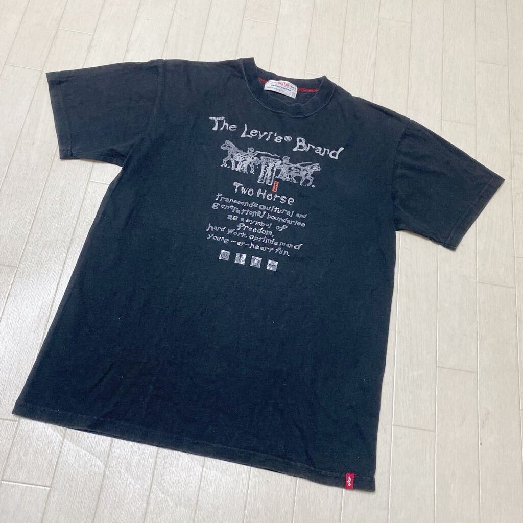 3922☆ Levi's RedTab リーバイス レッドタブ トップス 半袖Tシャツクルーネック カットソー メンズ M ブラック イラスト_画像1