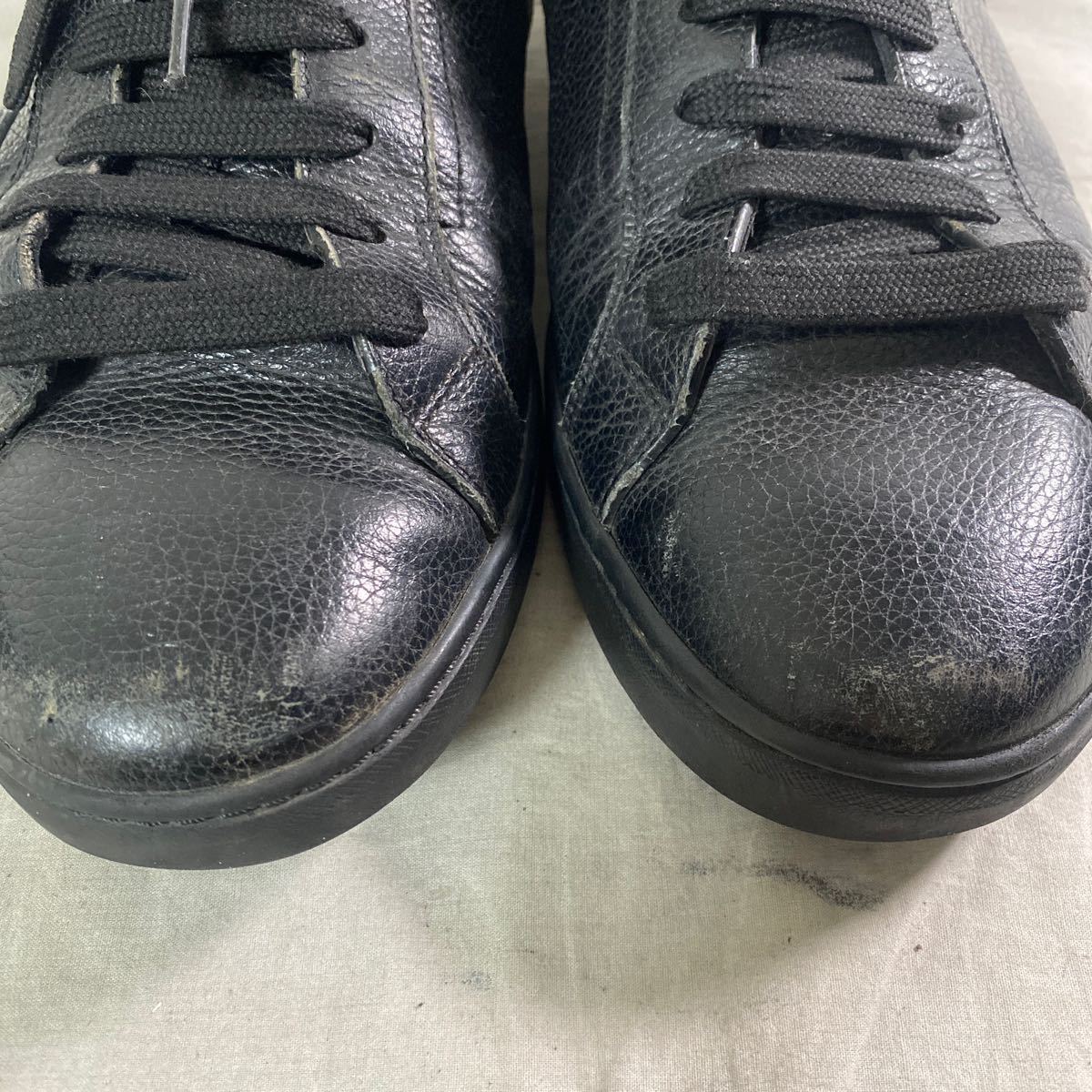3847☆ PRADA プラダ シューズ 靴 スニーカー ミドルカット レザー サイドファスナー メンズ 9 ブラックの画像9