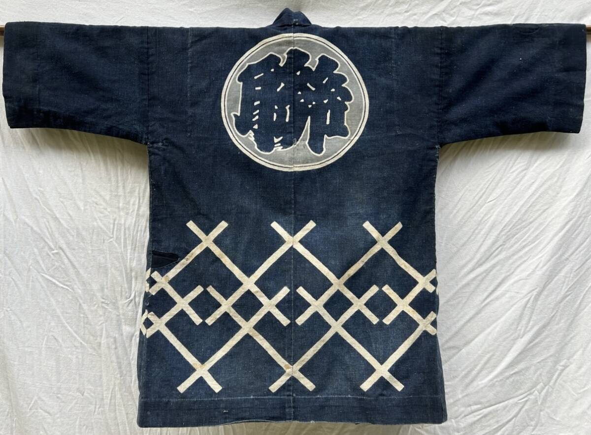 抜群の色味 渋い背紋 印半纏 戦前 手差し もめん 藍染 INDIGO BLUE ジャパンヴィンテージ JAPAN VINTAGE 日本の古い服 朱雀 30s40s_画像3