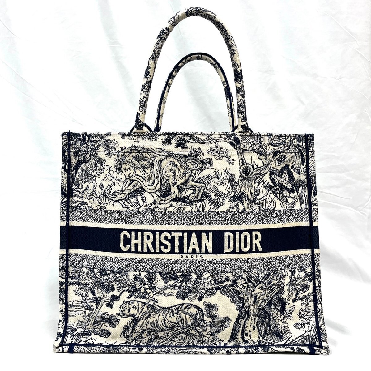 ▽▼Christian Dior ディオール ブック トート キャンバス ネイビー ラージサイズ ハンド バッグ▼▽の画像1