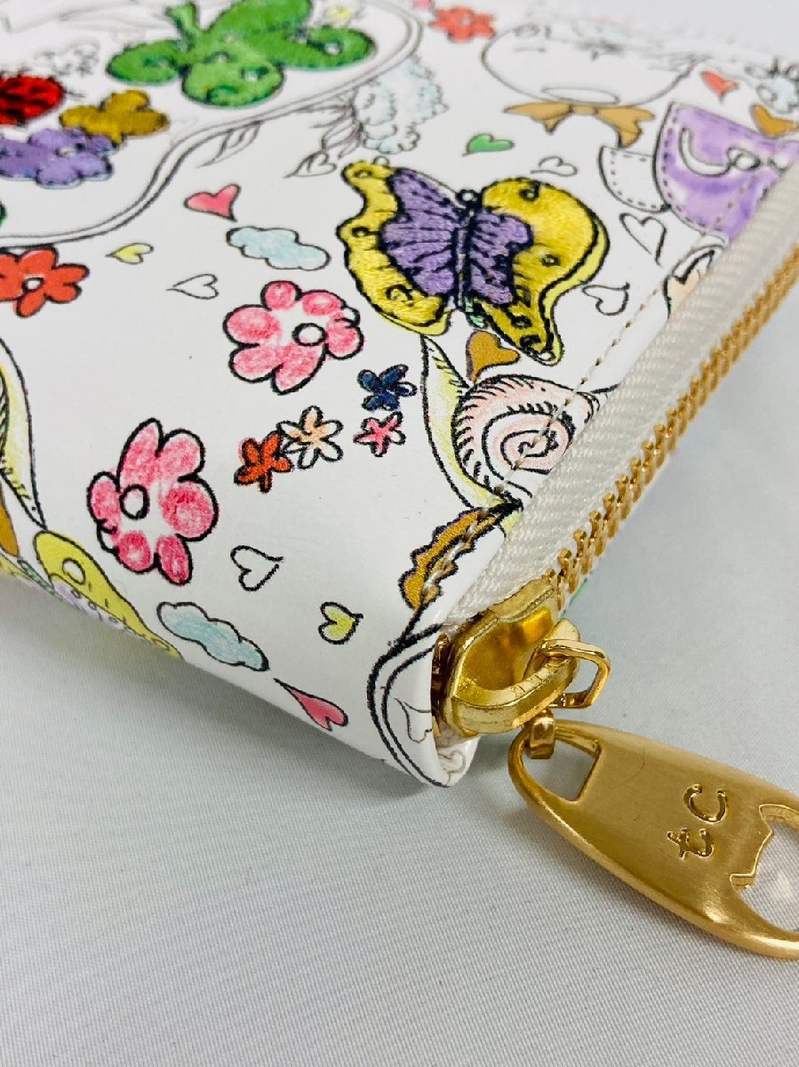 【美品】◎tsumori chisato CARRY ツモリチサト キャリー 羊皮 ラウンド長財布 刺繍 ホワイト財布 ナチュラルラブ 未使用品◎の画像7