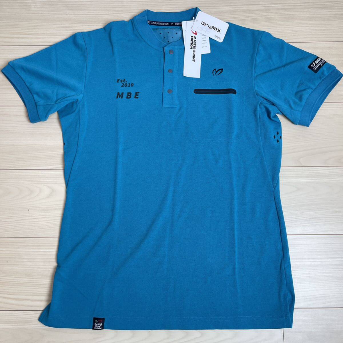 新品正規品 PEARLYGATES マスターバニー 半袖 ポロシャツ 5 (L) シンプル ブルー　ゴルフ Lサイズ 