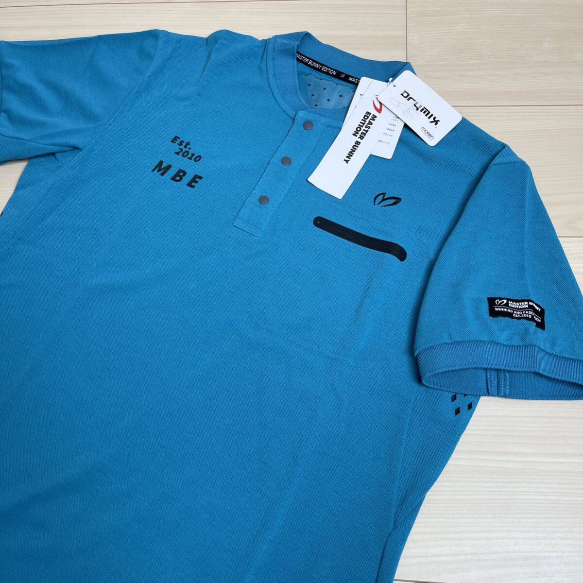 新品正規品 PEARLYGATES マスターバニー 半袖 ポロシャツ 5 (L) シンプル ブルー　ゴルフ Lサイズ 