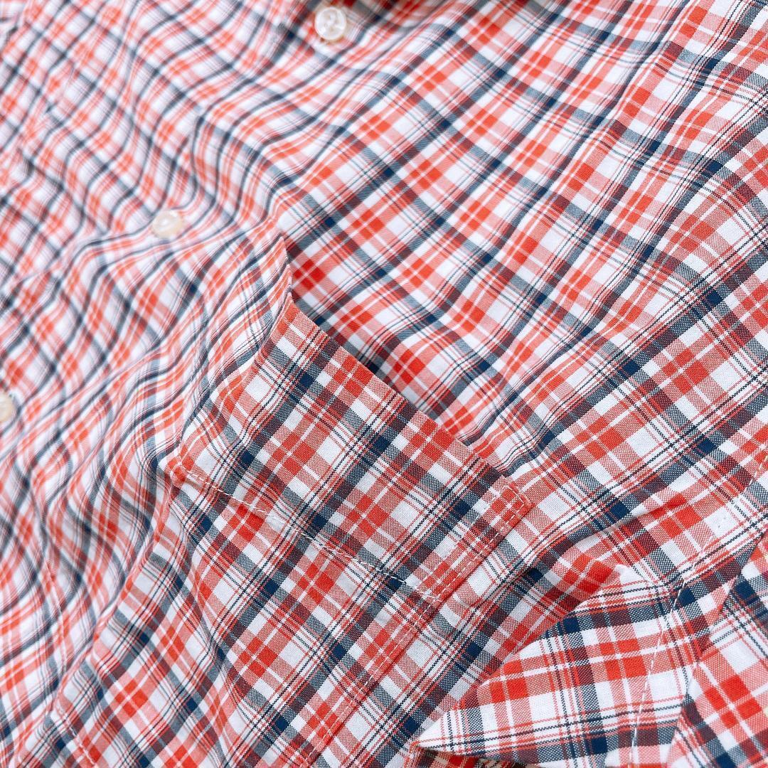 【09451】 BEAMS ビームス Yシャツ 半袖 チェック レッド M 襟付き ボタン おしゃれ オーバーサイズ ブランド シンプル_画像4