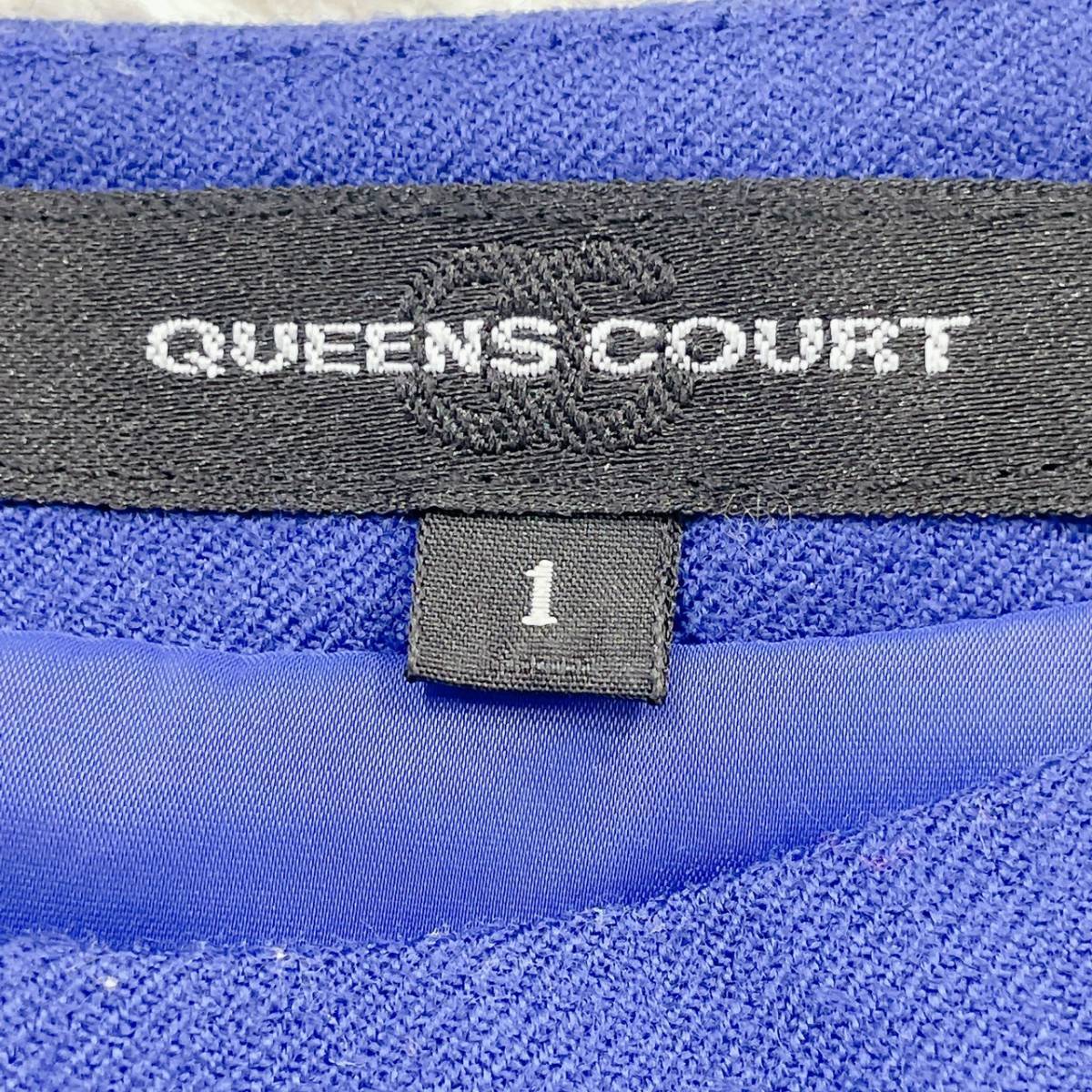 レディース 1 S相当 QUEENS COURT トップス ワンピース フレアワンピース ブルー 青 半袖 膝丈 タック 裏地 クイーンズコート 【13633】_画像3