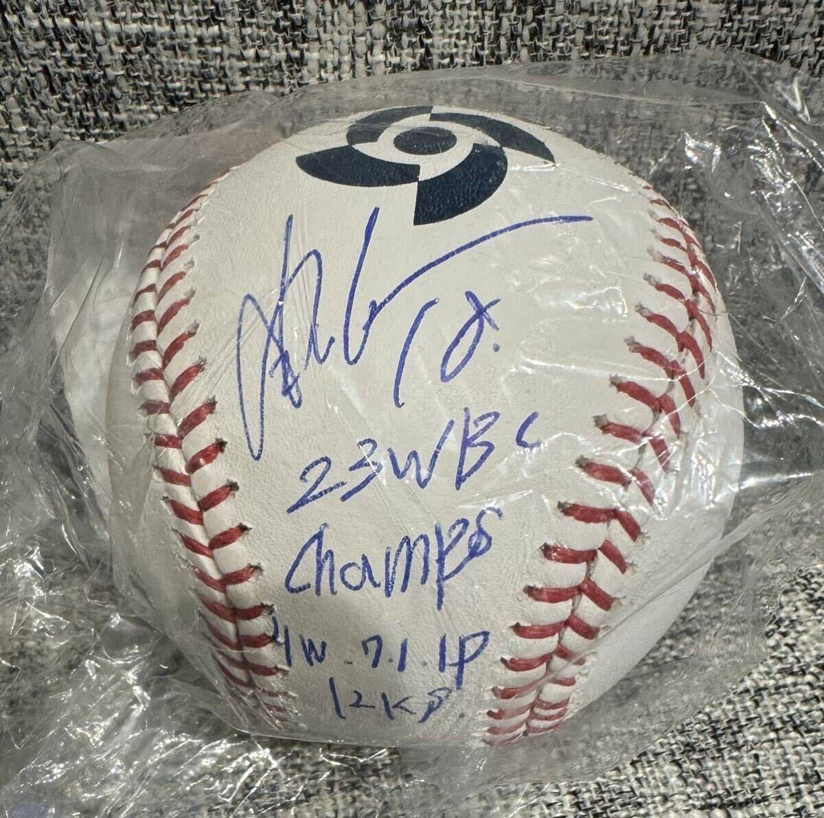  super-rare! world 25 piece limitation! Yamamoto .. rookie the first autograph [23 WBC Champs 1W-7.1 IP, 12 KOs] in sk entering WBC autograph autograph ball large . sho flat auto