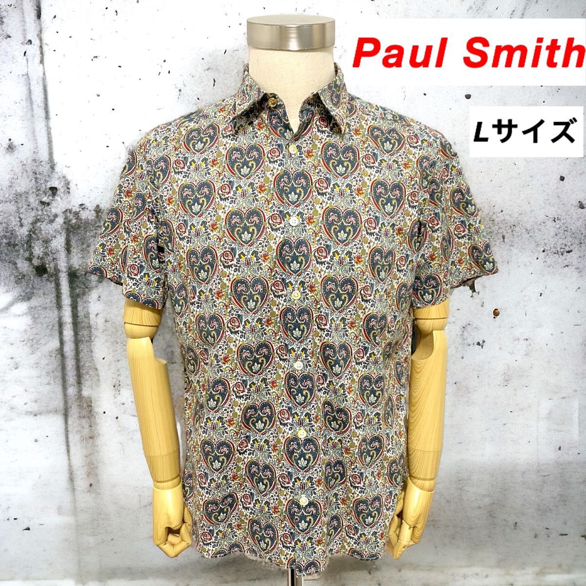 現行 ポールスミス PaulSmith 半袖シャツ ドレスシャツ 花柄 総柄 L 現行 ポールスミス PaulSmith 半袖シャツ ドレスシャツ 花柄 総