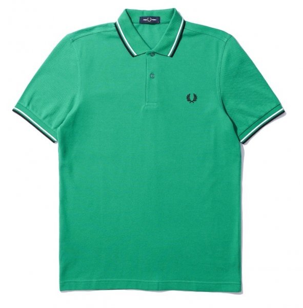 新品メンズポロシャツFREDフレッドペリー半袖Tシャツダブルライン緑XXL_画像1