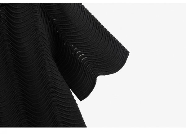 new goods feeling of luxury rete e-s knitted short sleeves shirt skirt top and bottom 2 point set black -M