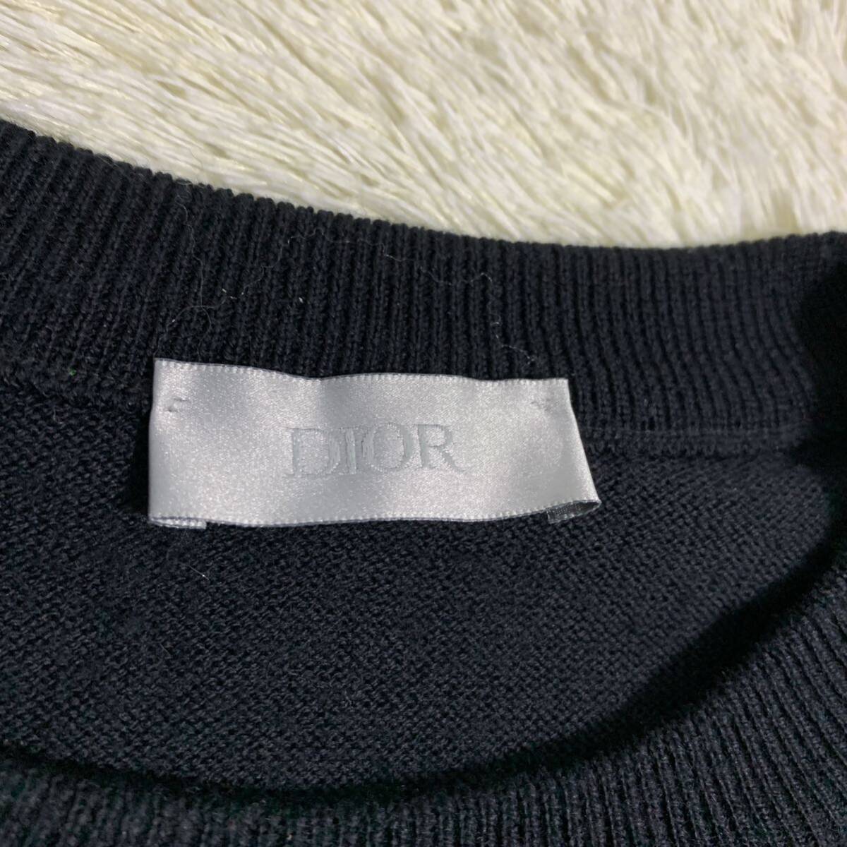 美品 ディオールオム 【希少デザイン】 Dior Homme ニット セーター トップス ビックロゴ 千鳥柄 メンズ ブラック サイズMの画像5