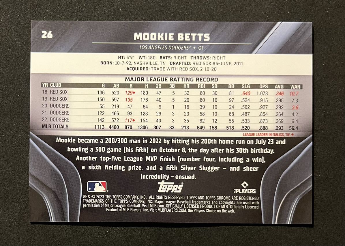 【199枚限定】 Mookie Betts Topps Chrome Black Refractor /199 Dodgers 大谷翔平 チームメイト ドジャースの画像2