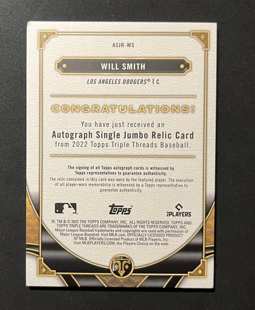 【99枚限定】 Will Smith Topps Triple Threads Patch Auto /99 Dodgers #ASJR-WS ウィル スミス パッチ サイン 大谷翔平 チームメイト_画像2