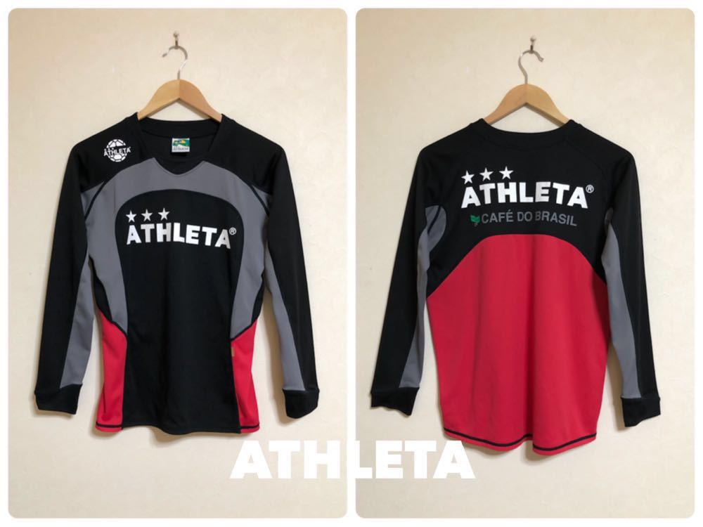 【良品】 ATHLETA アスレタ トレーニングウェア プラクティスシャツ サイズS 長袖 黒 グレー 赤_FRONT BACK