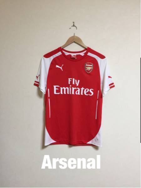 【美品】 PUMA ARSENAL プーマ アーセナル 2014-2015 ホーム ユニフォーム プレミアリーグ サッカー 半袖 USサイズS レッドホワイト 746446_画像1