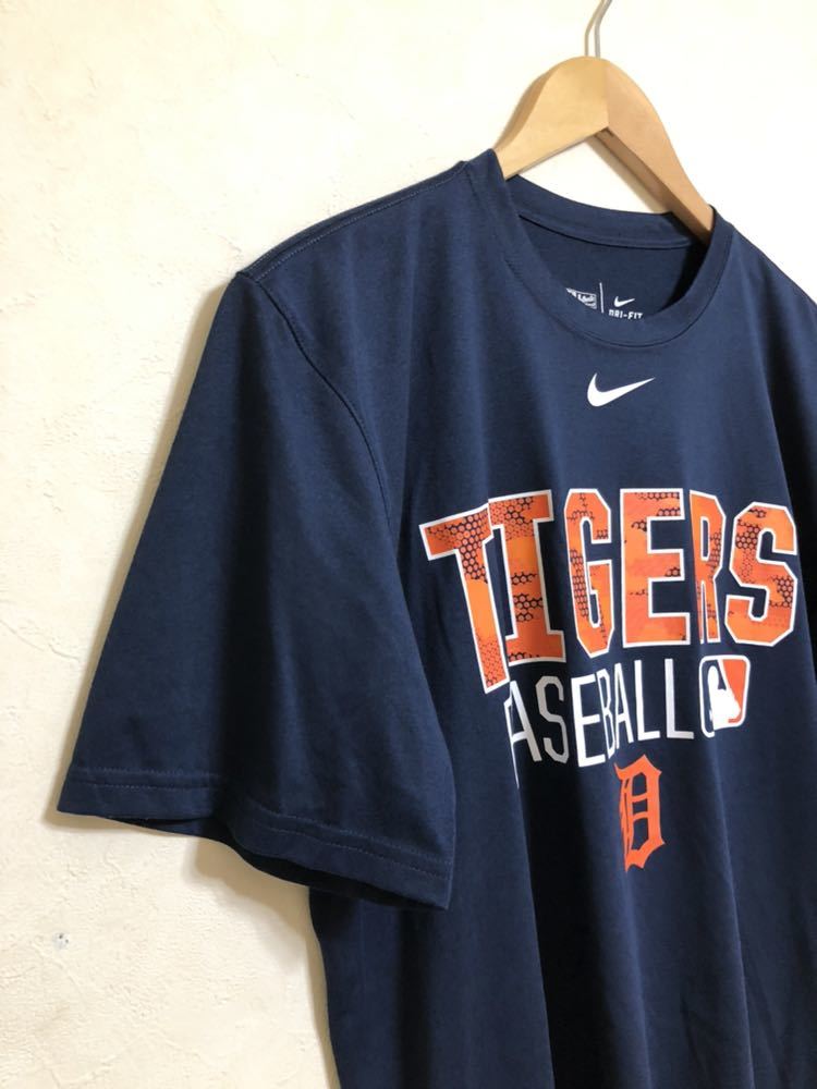 【美品】 NIKE MLB TIGERS ナイキ メジャーリーグ ベースボール デトロイト タイガース ドライTシャツ ウェア サイズM 半袖 紺_画像7
