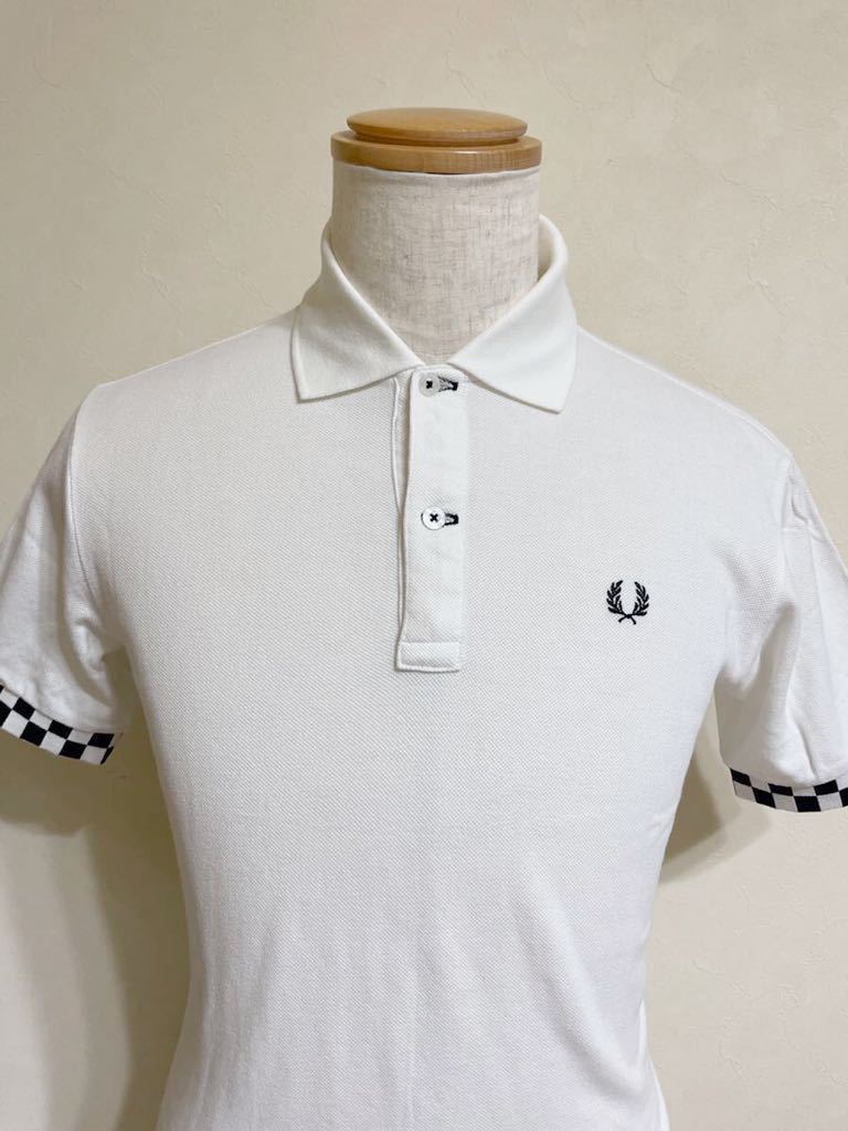 FRED PERRY フレッドペリー 鹿の子 ポロシャツ トップス ホワイト サイズS 半袖 F1048 白 黒チェッカー柄 ヒットユニオン 日本製_画像3