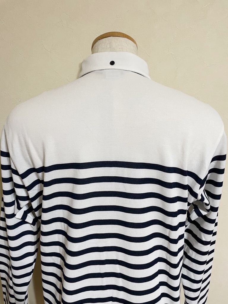 [ beautiful goods ] Munsingwear golf Munsingwear wear Golf button down dry polo-shirt tops size L long sleeve white navy border made in Japan 