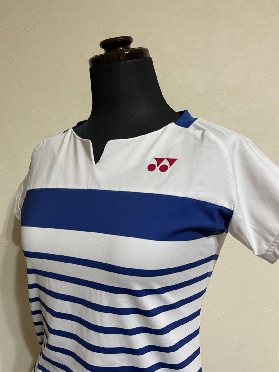 YONEX ヨネックス レディース ボーダー シャツ テニス バドミントン ウェアー サイズS 半袖 白 青_画像8