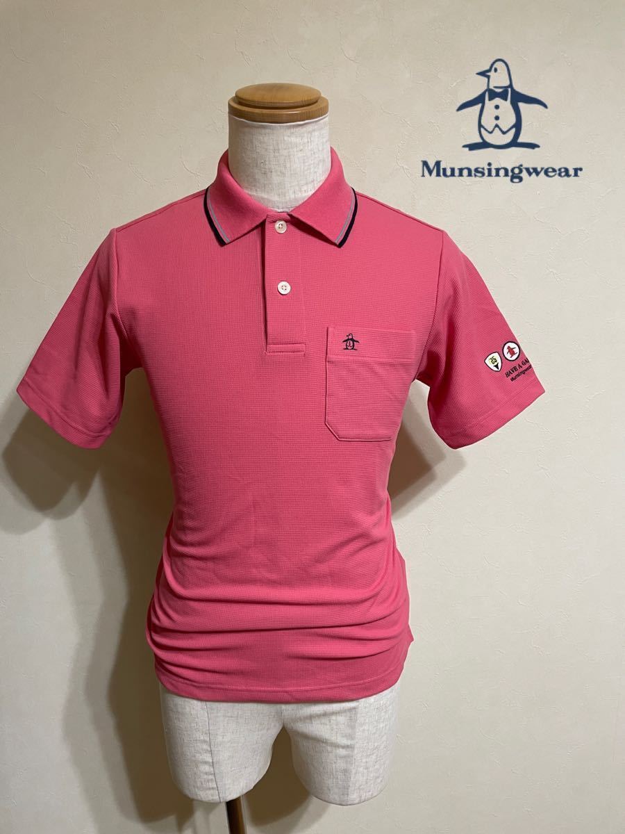 【美品】 Munsingwear golf マンシングウェア ゴルフ ドライ 鹿の子 ポロシャツ トップス サイズM 半袖 ピンク VG1500デサント製_画像1