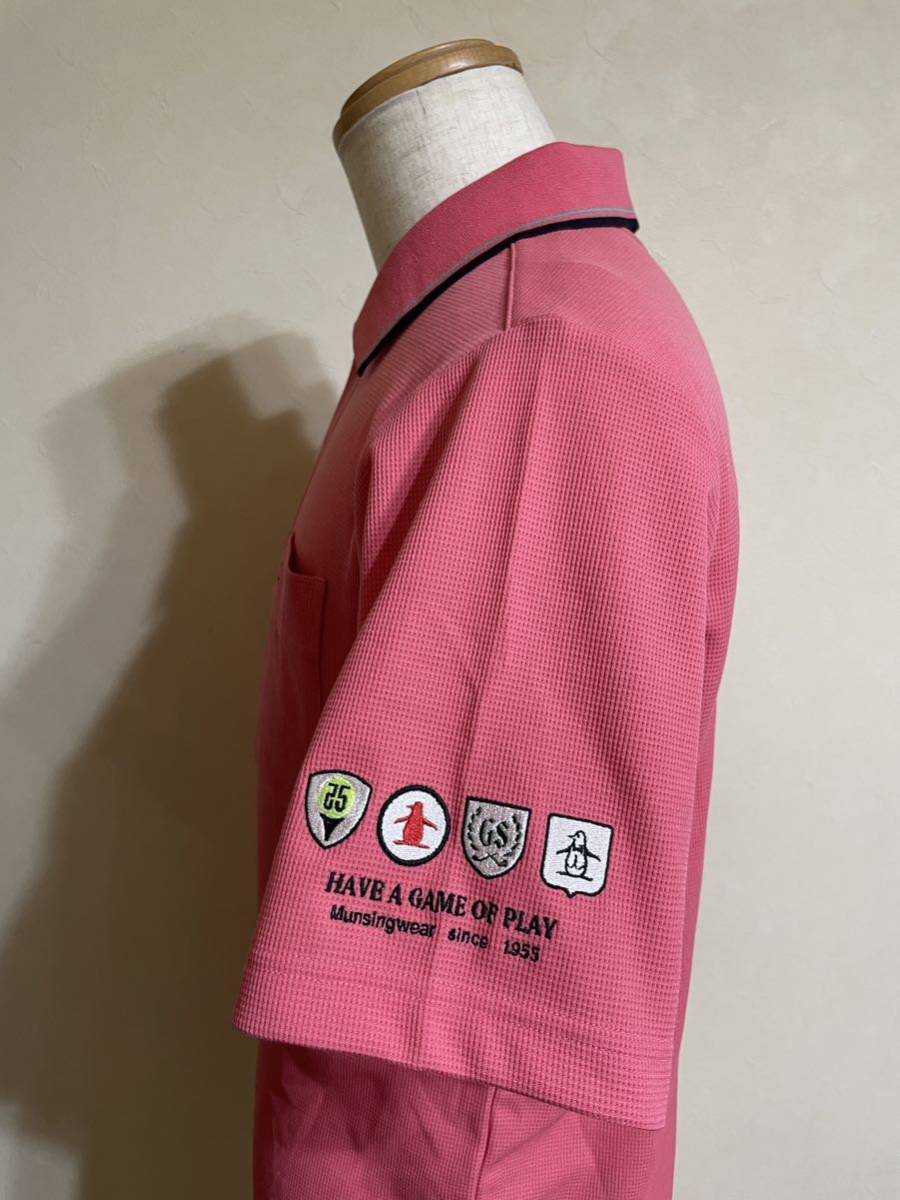 【美品】 Munsingwear golf マンシングウェア ゴルフ ドライ 鹿の子 ポロシャツ トップス サイズM 半袖 ピンク VG1500デサント製_画像8