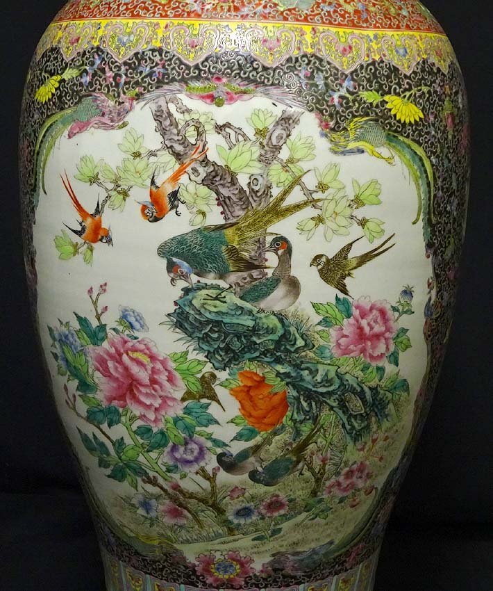 緑屋s■ 中国古玩 粉彩 花鳥図 特大 大花瓶 高約93cm 唐物 時代物 i9/3-6541/H#ヤマト200の画像4