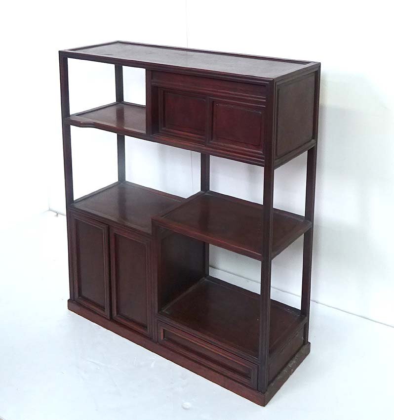 話題の人気 緑屋s■ 唐木 違い棚 飾り棚 茶棚 高さ約91cm 家具 bni/4-168/H#家財B 木工、竹工芸