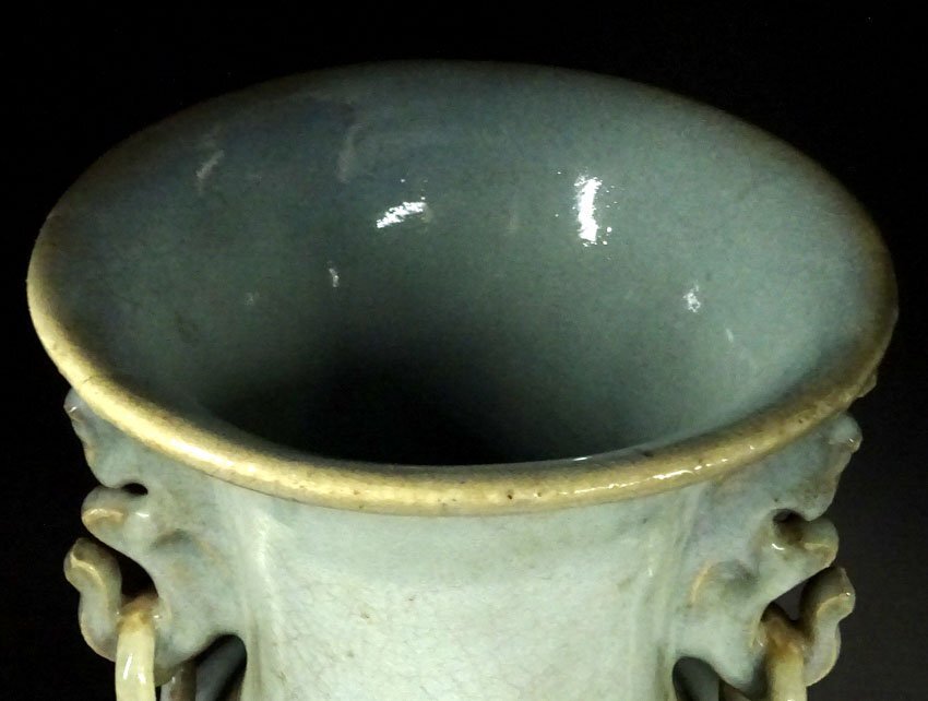 緑屋c■ 中国古玩 青磁 双耳 花瓶 高約41.3cm 唐物 時代物 i9/3-6785/8-2#120の画像4