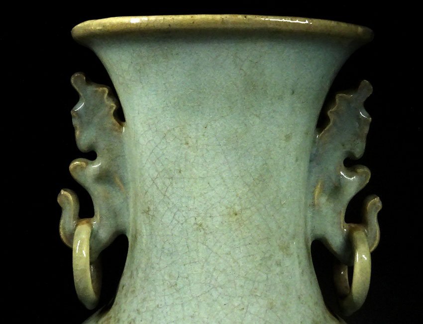 緑屋c■ 中国古玩 青磁 双耳 花瓶 高約41.3cm 唐物 時代物 i9/3-6785/8-2#120の画像5