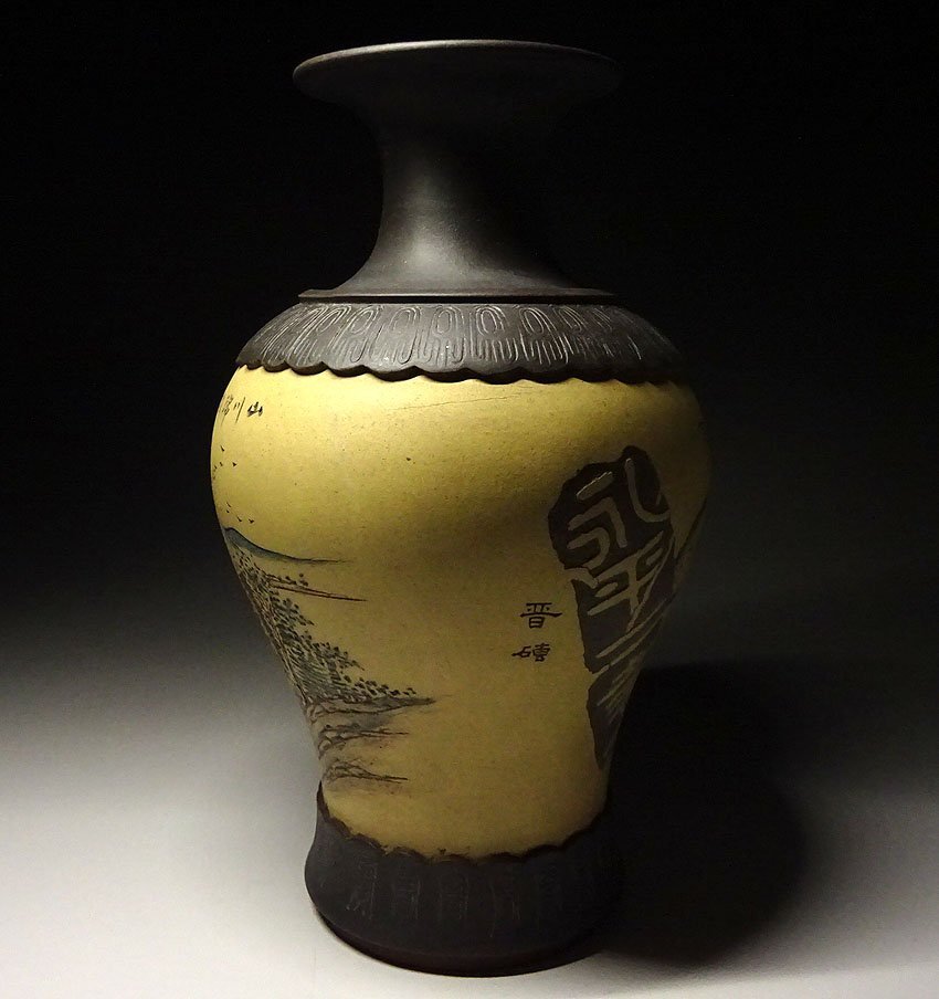 緑屋z■ 中国古玩　白泥　花瓶　在款　高約24.5cm　朱泥 唐物 時代物　i9/3-6890/3-2#80_画像2