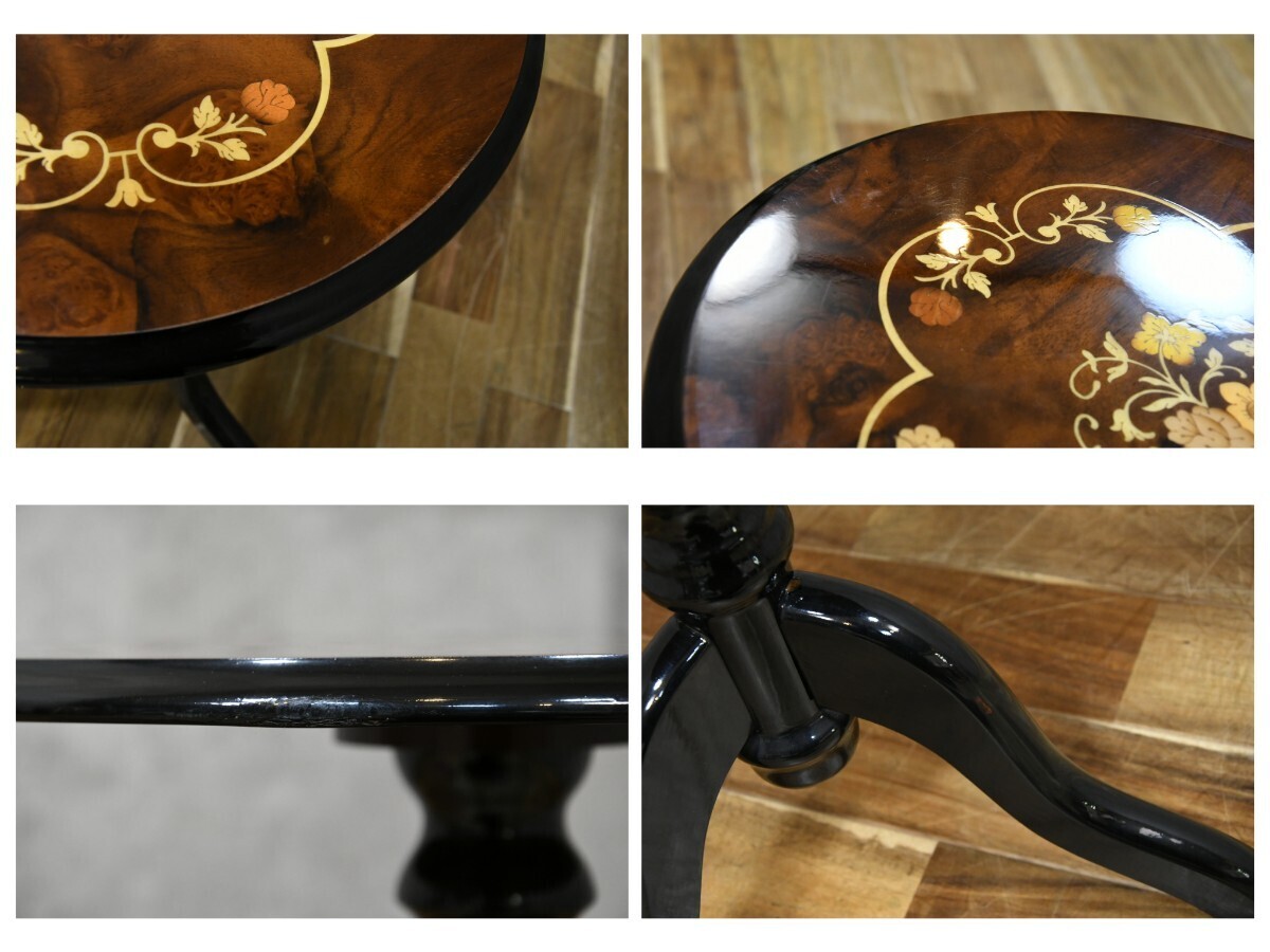 PB4CK99a イタリア製 象嵌細工 サイドテーブル 猫脚 アンティーク調 インレイ コーヒーテーブル 飾り台 花台 クラシック リビングテーブルの画像7