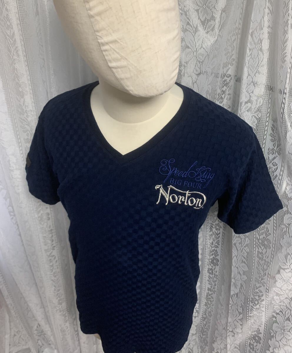 Norton ノートン　半袖　Tシャツ　ネイビー　刺繍ロゴ　ストレッチ　バイカー　XLサイズ