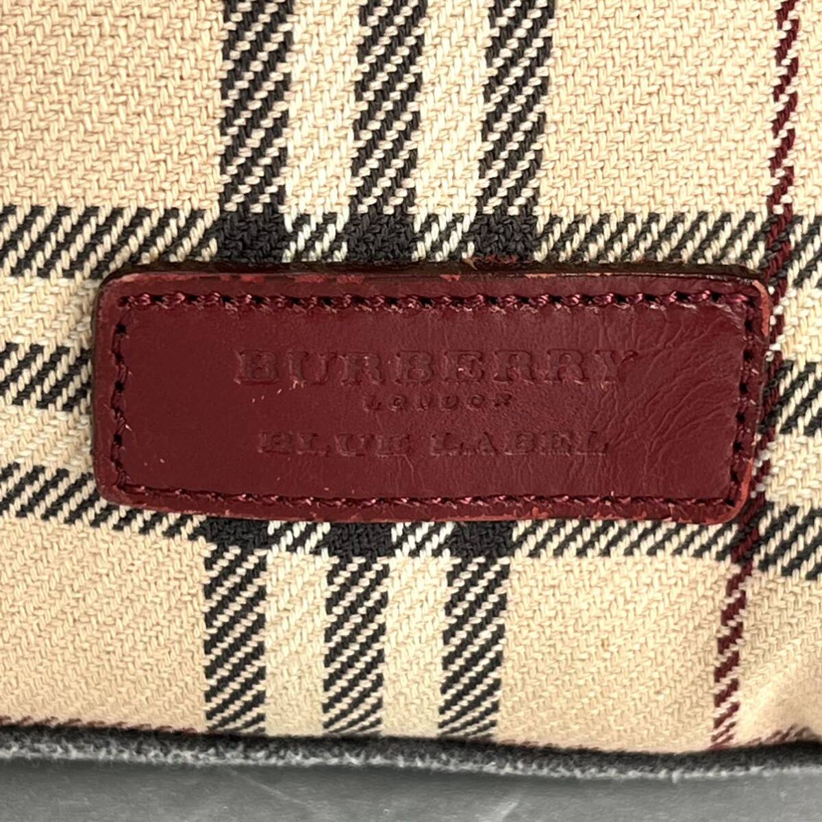 バーバリー ★BURBERRY BLUE LABEL ノバチェック トートバッグ 綿×レザー ベージュ/赤 ミニボストンバッグ 三陽商会 正規品の画像3