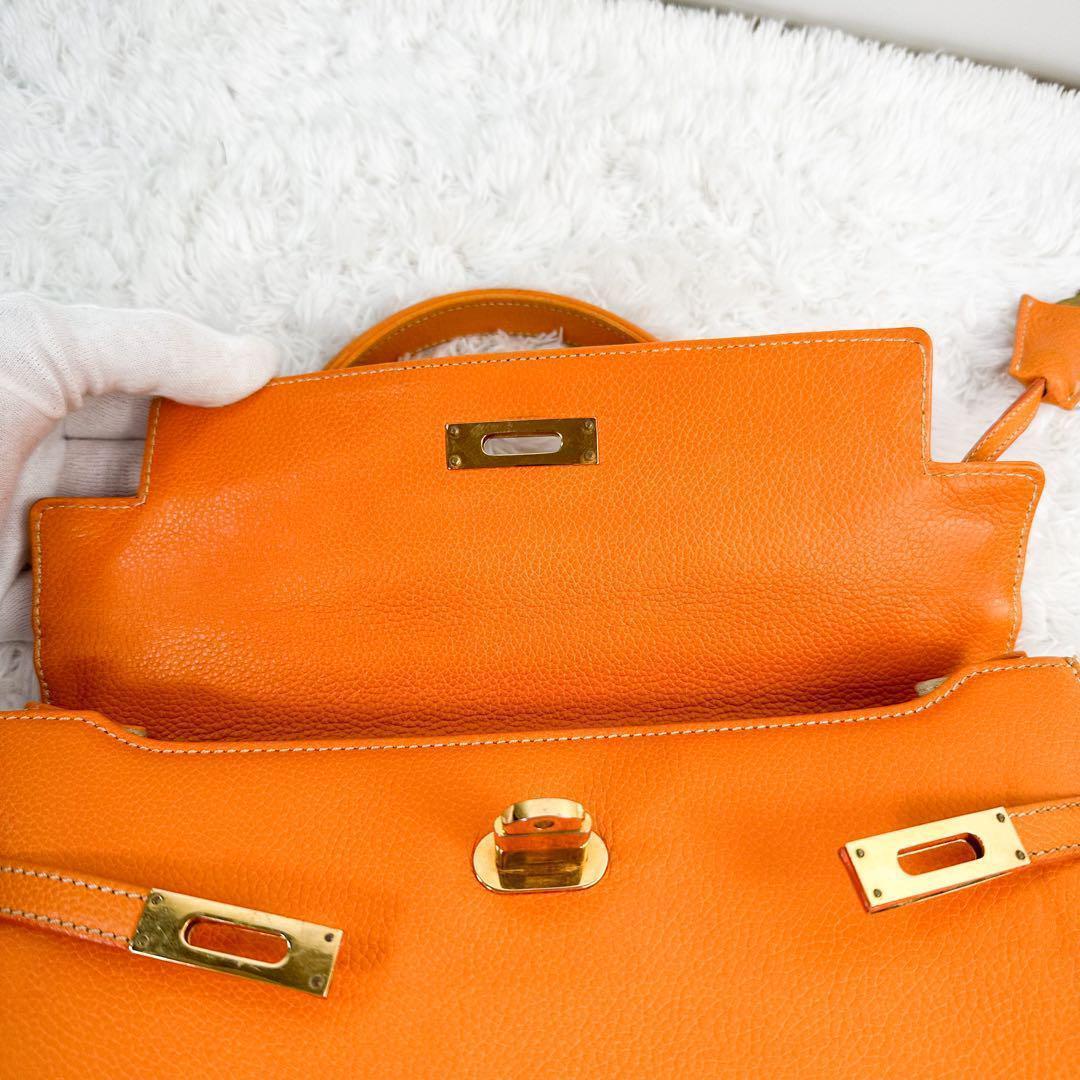 1 jpy rare color molabito handbag MORABITO tote bag ska la28katena Gold metal fittings orange south capital pills leather flap formal 