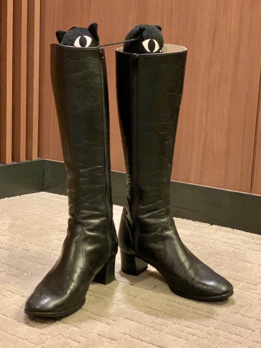 中古 黒ロングブーツ 本革 銀座カネマツ|レディースシューズ 中古 黒ロングブーツ 本革 銀座カネマツ|レディースシューズ