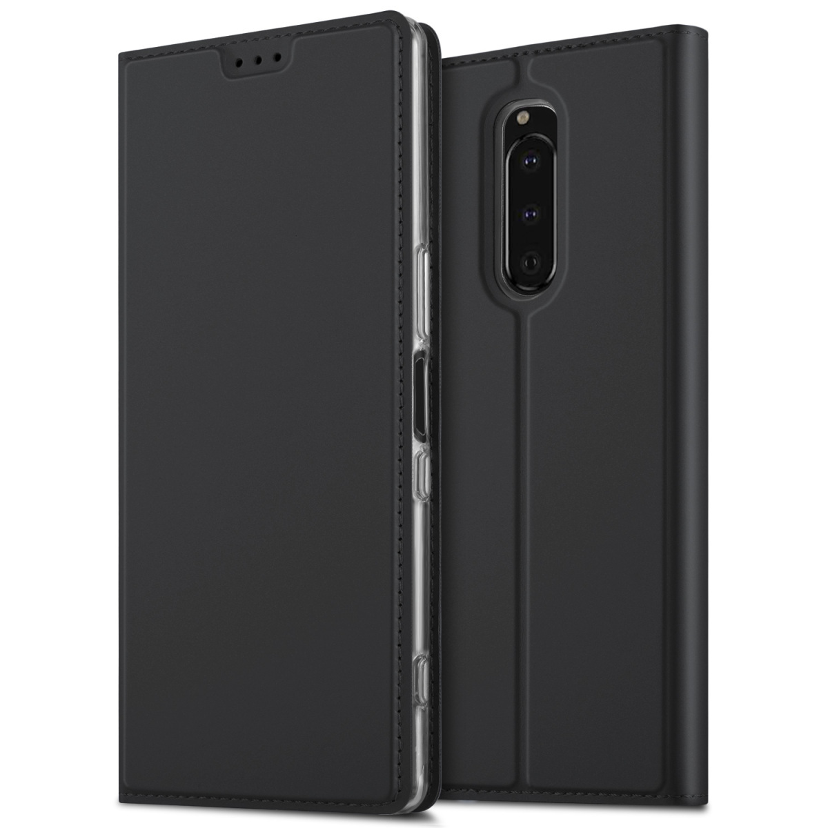 Xperia 1 SO-03L SOV40 ケース 手帳型ケース カバー シンプル スマホケース ブラック_画像1