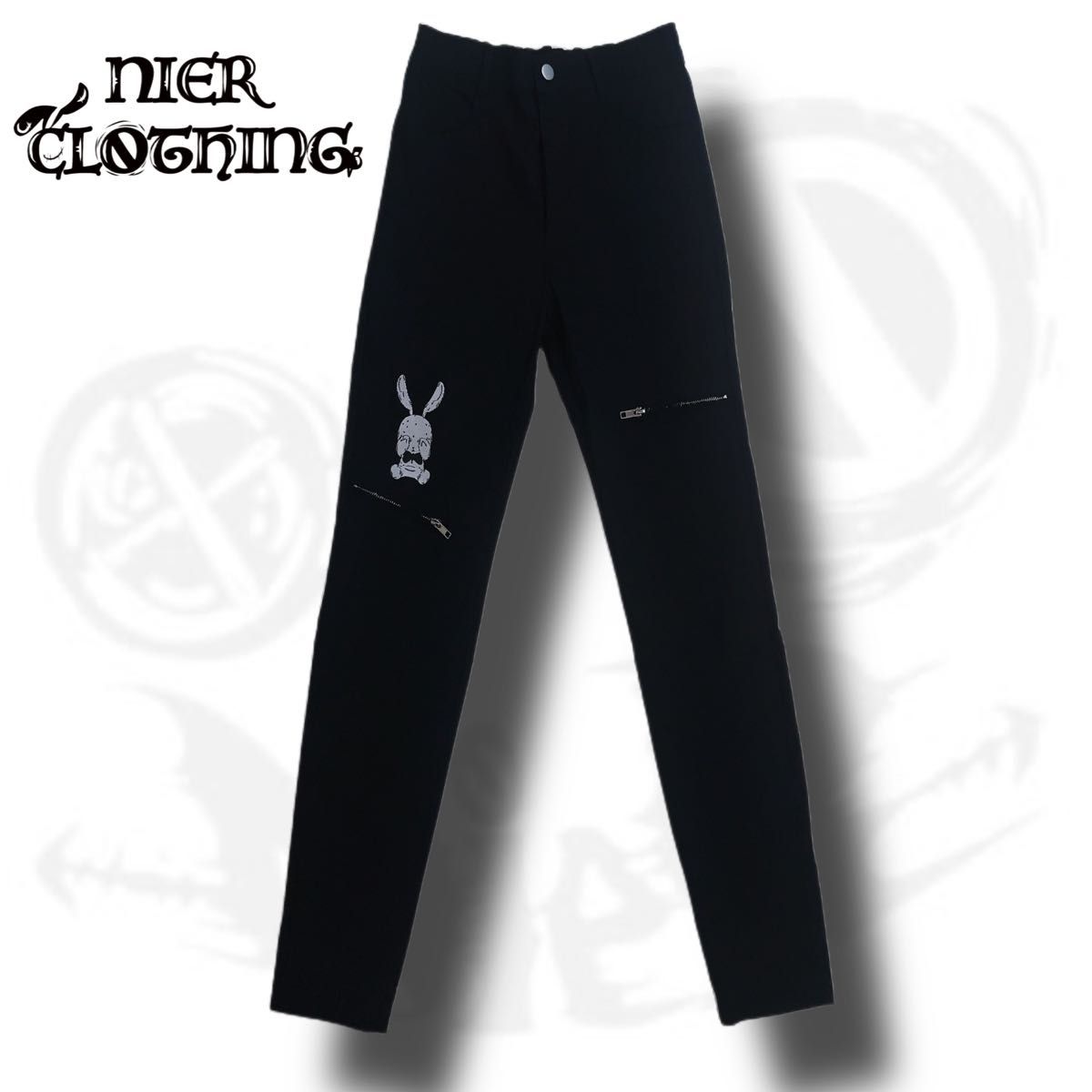 NIER CLOTHING 刺繍DESIGN FAKE ZIPPER STYLISH PANTS【CRY RABBIT】