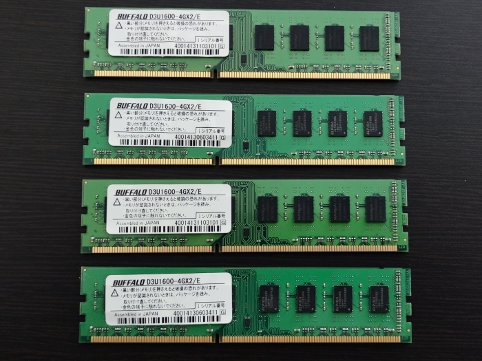BUFFALO PC3-12800 DDR3-1600 16GB (4GB×4枚組) D3U1600-4GX2/E デスクトップパソコン用メモリ の画像1