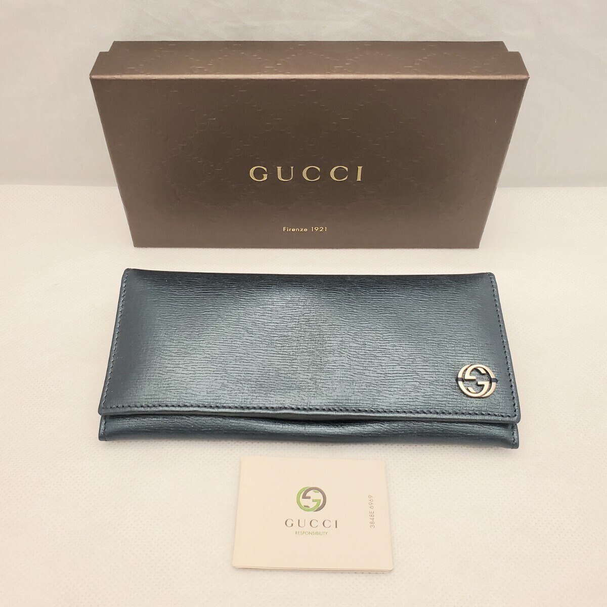 未使用・保管品 GUCCI グッチ レザー インターロッキング コンチネンタル 2つ折り長財布 GGプレート _画像1