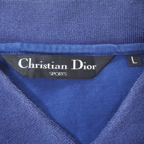 クリスチャンディオール Christian Dior 4-TD045 コットン ロゴ刺繍 長袖 ポロシャツ ブルー L メンズ_画像8