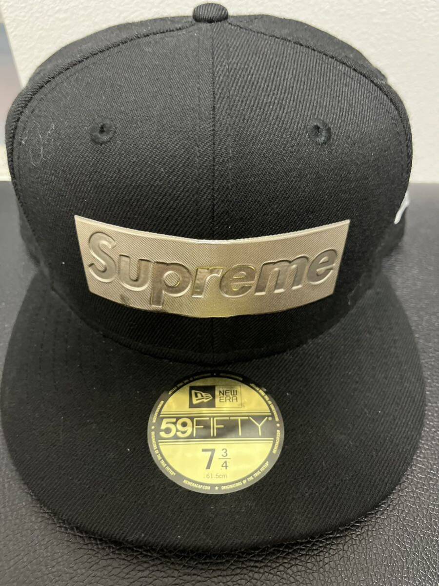 激レア 希少サイズ 7 3/4 ブラック Black 16SS Supreme Metallic Box Logo New Era Navy シュプリーム メタリック ニューエラ キャップ